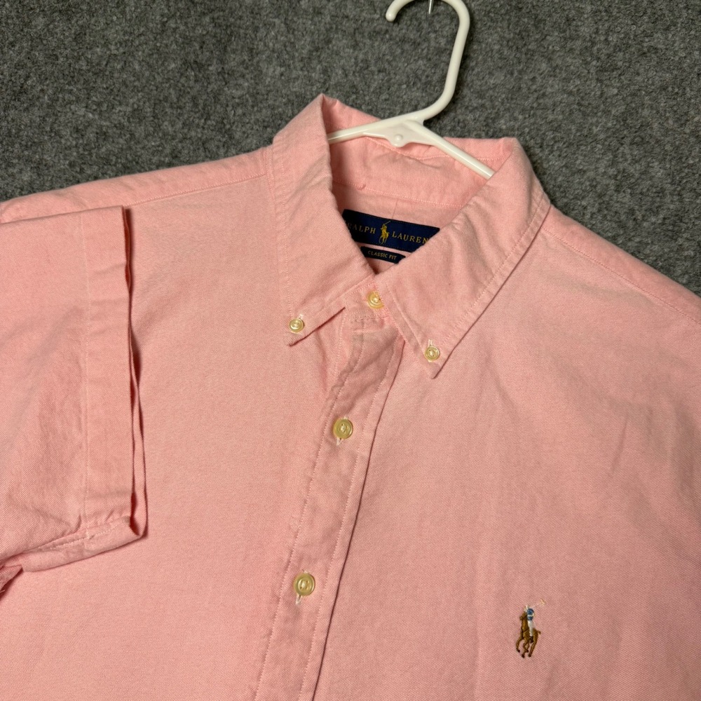 Polo Ralph Lauren Short Sleeve Button Down Oxford Shirt Mens XL Pink Flesh Pony
